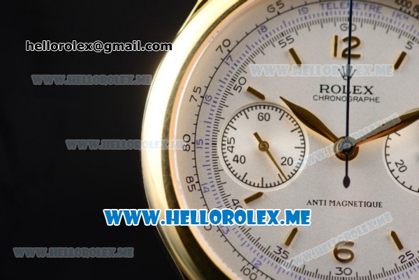 Rolex Pre Daytona Chronograph Venus 7750 Manual Winding Yellow Gold Case with White Dial and Brown Leather Strap Stick/Arabic Numeral Markers - Click Image to Close